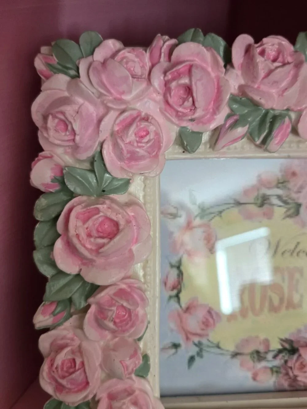 Romantic Cottagecore Pink Roses Picture Frame Fairycore Victorian Style